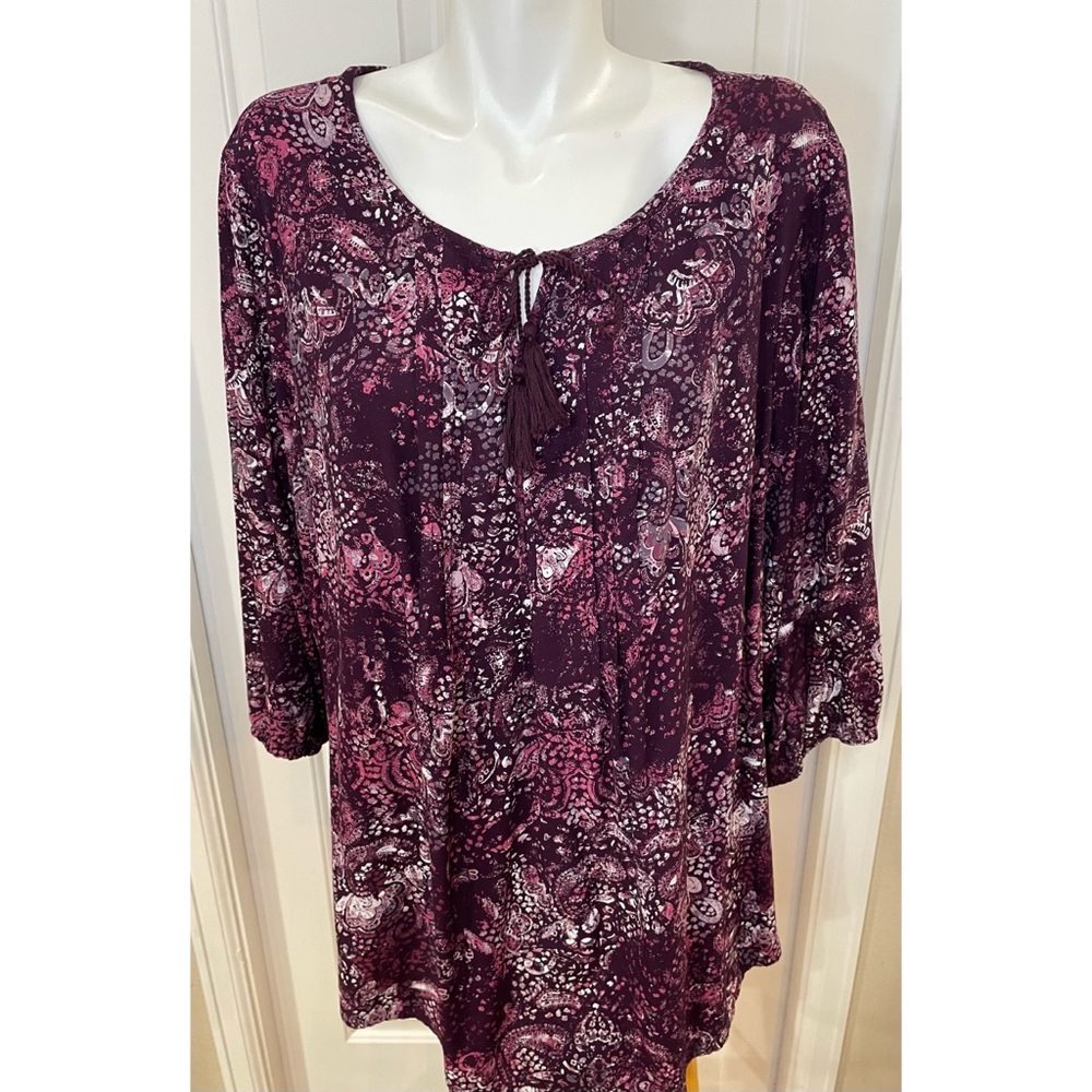 Sonoma Maroon Paisley Pullover Tunic Top Womens Size 2X Boho Rayon